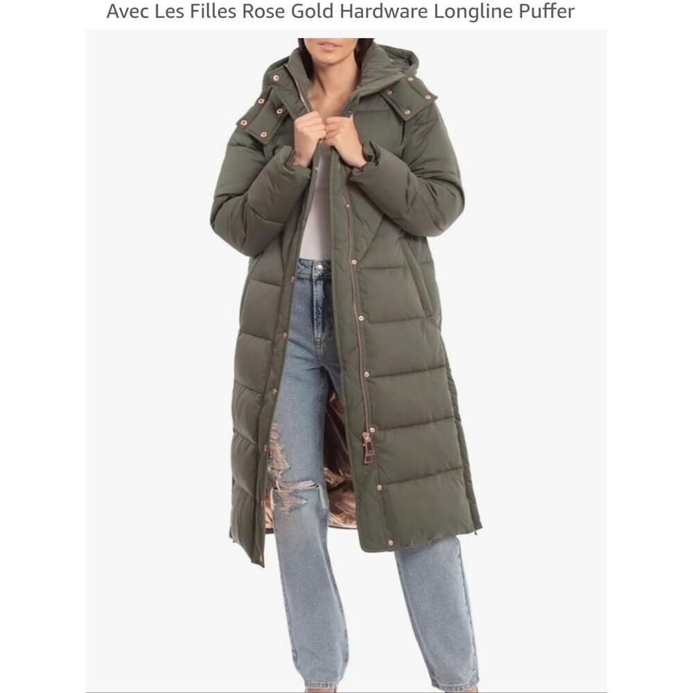 Avec Les Filles Thermal Puff Hooded Longline Puffer Jacket olive medium Guc